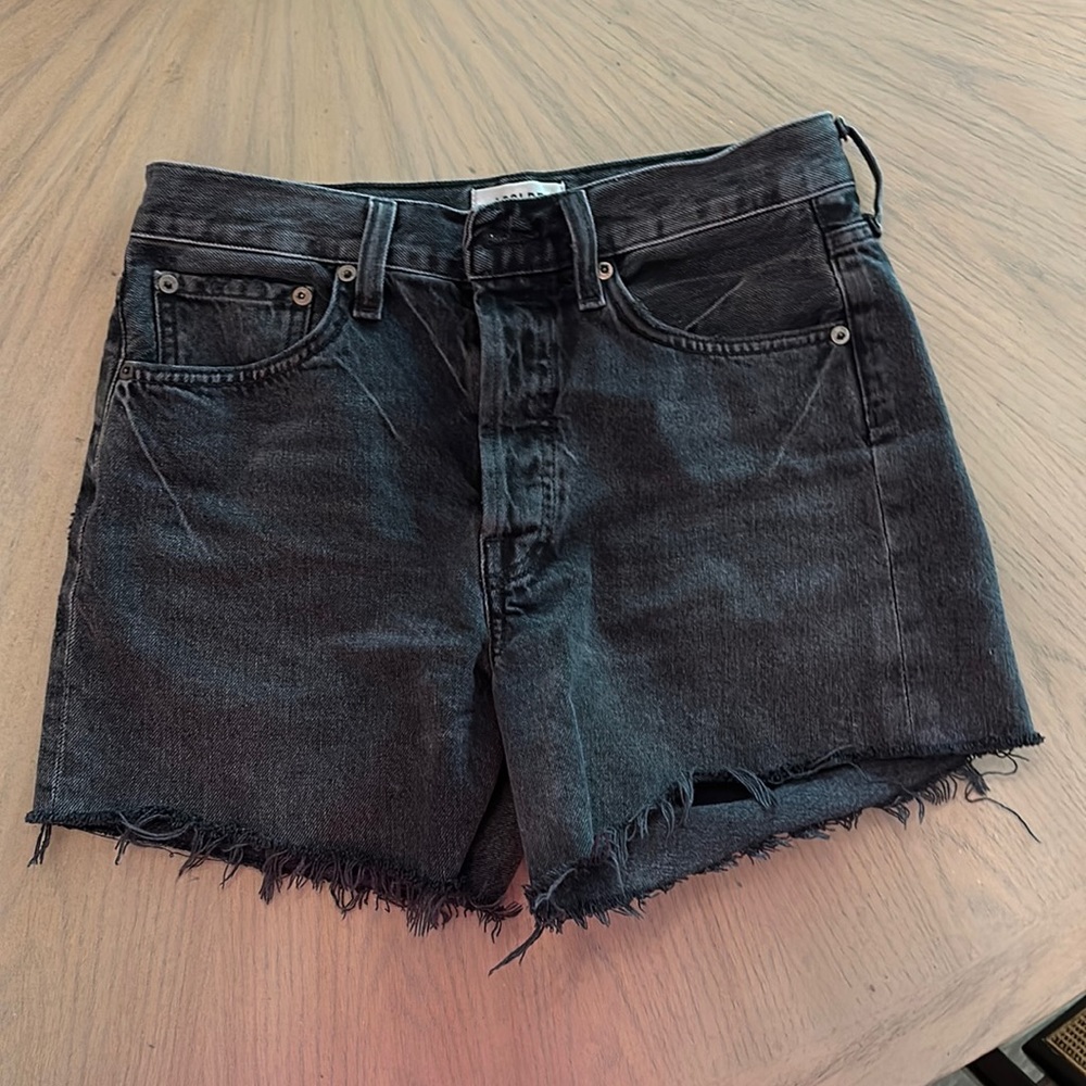 AGOLDE Faded Black Parker Button Fly High Rise Denim Cutoff Jean Shorts Size 25